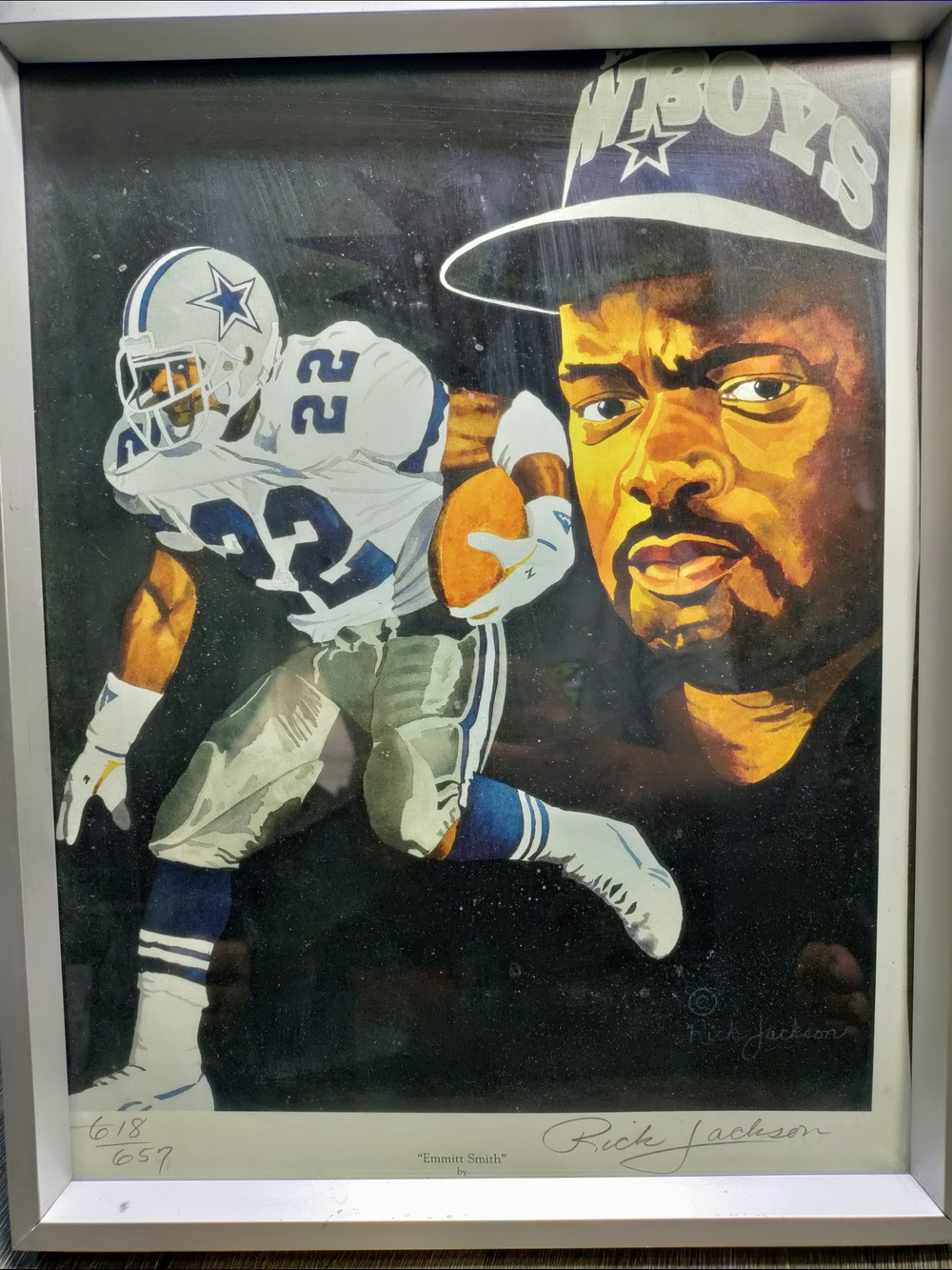 Emmitt Smith Art Signed By Richard Jackson 618/657 Cowboys NFL 14x11.5